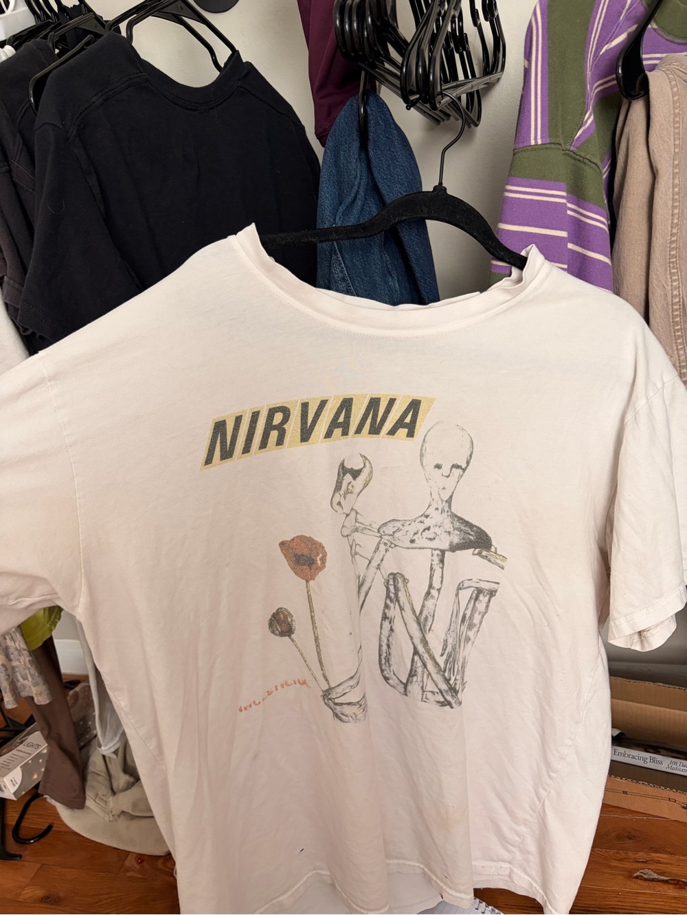 Gildan White Nirvana Graphic Tee with Yellow Logo